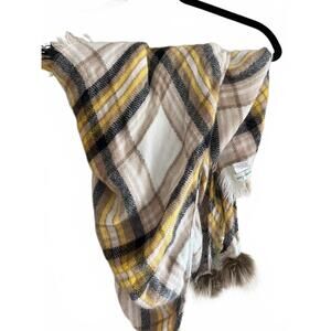 Grace‎ & Lace Plaid Scarf with Fur Pom Poms